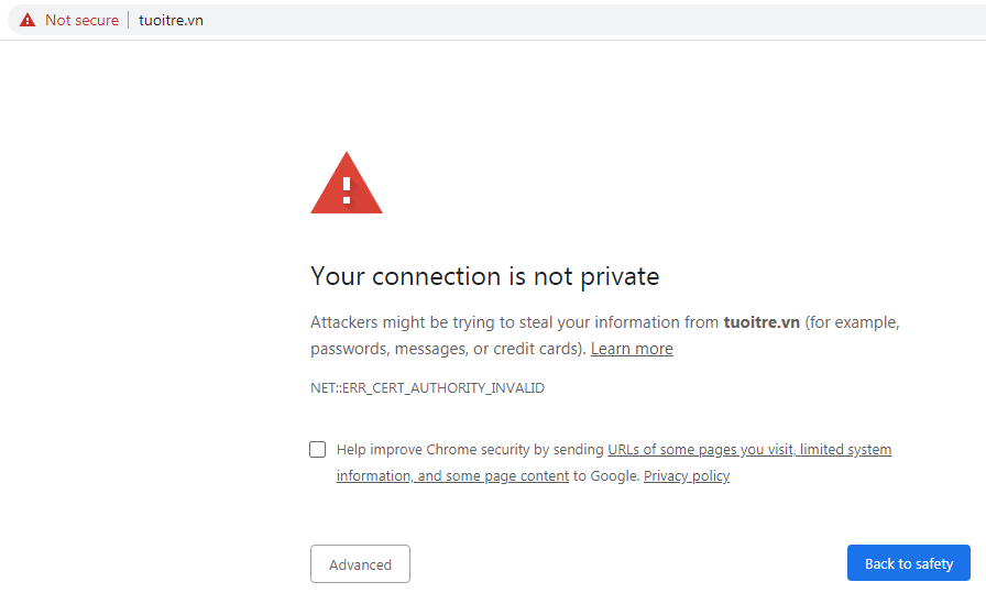 Sửa lỗi kết nối của bạn không phải là kết nối riêng tư trên Windows 7